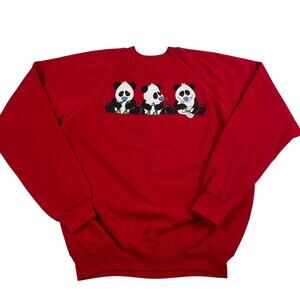 Panda Eating Cartoon Drawing China Vintage 80s Red Crewneck Size XL Jim Benton